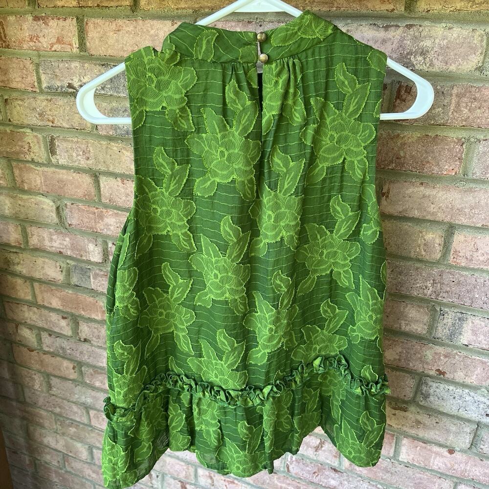 Anthropologie Maeve Savannah Swing Floral Lime Green Blouse Size 6 - Picture 3 of 11